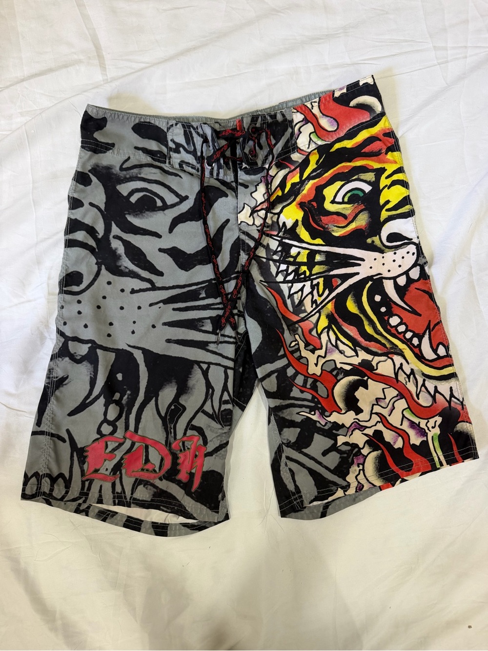 Ed Hardy Board Shorts Mens 31 Tiger Tattoo Surf Swim Trunks Y2K Vintage
